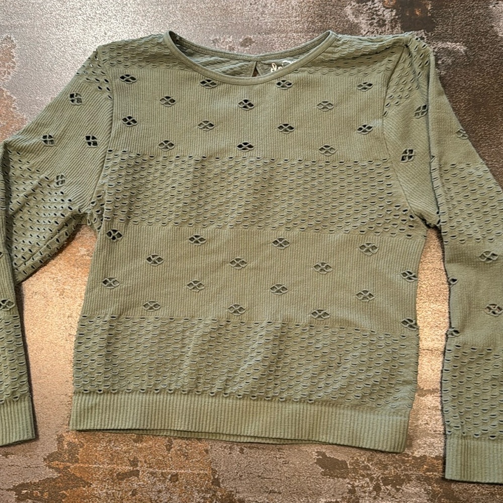 Free People Olive Green Long Sleeve Knit Top